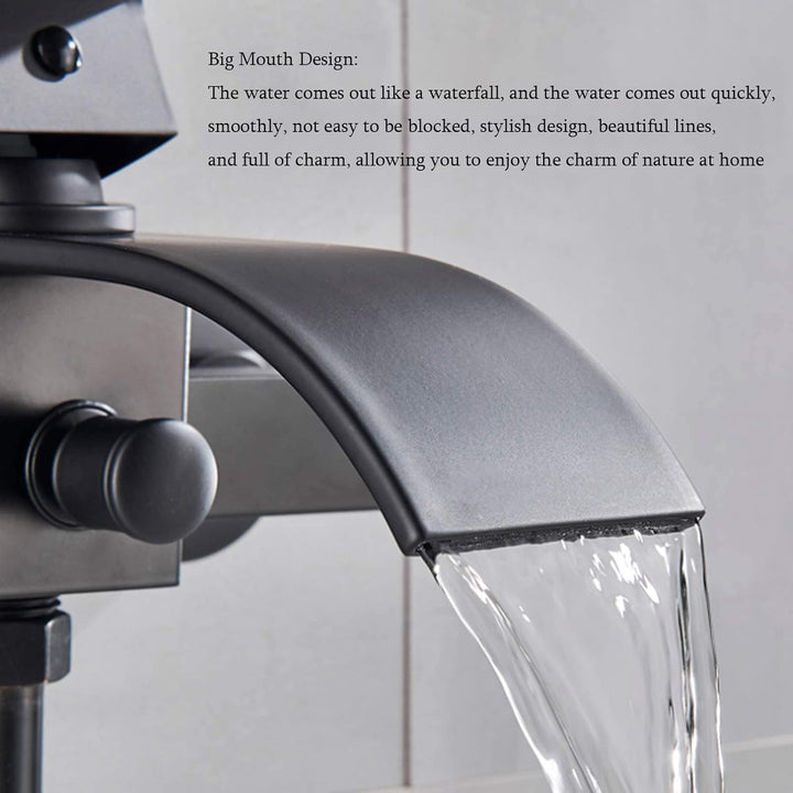 WXDL Badewannenarmatur Matt Schwarz Wannenbatterie Wasserfall Badewanne Wasserhahn Messing Wandhalte