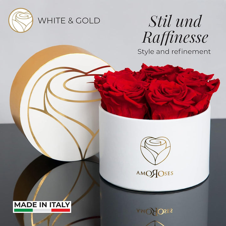 Amoroses Petite - Geschenkbox 5 ewige stabilisierte Rosen - Eleganter Strauss echter Blumen | Gesche