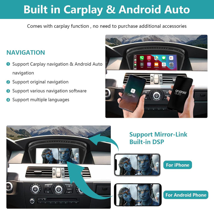 Ninetom 8.9 Zoll Car Radio, CarPlay/Android Auto/Mirrorlink/GPS für BMW CIC 3/5 Series E60 E61 E90 E