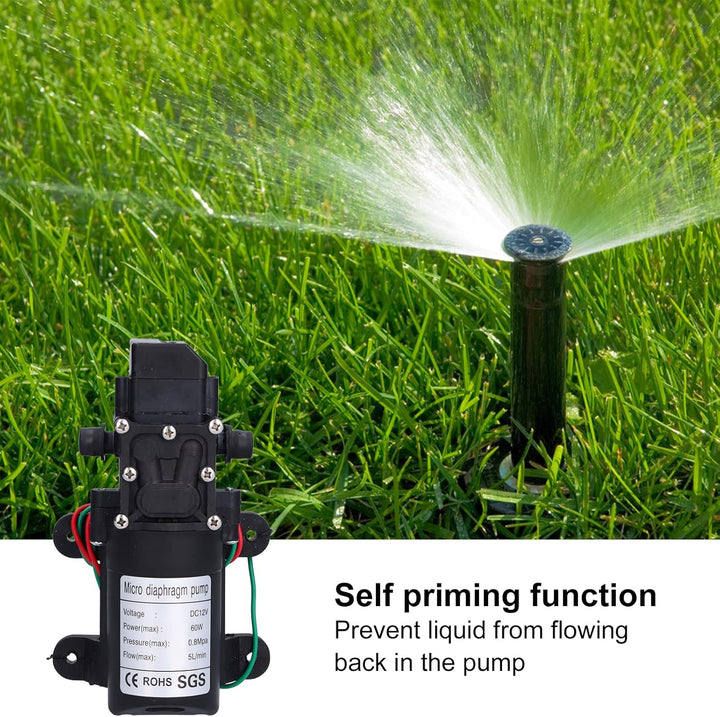 12-V-Membranpumpe, 60 W, 5 L/min, 0,8 MPa, Grosser Durchfluss, Selbstansaugende Sprühpumpe mit Autom