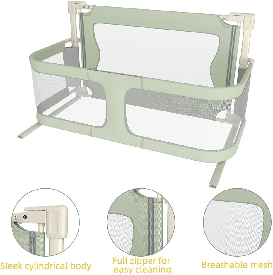 HUOLE Bettschutzgitter mit Verstellbarer Gurte,Rausfallschutz Bett 180° faltbar für Boxspringbett, B