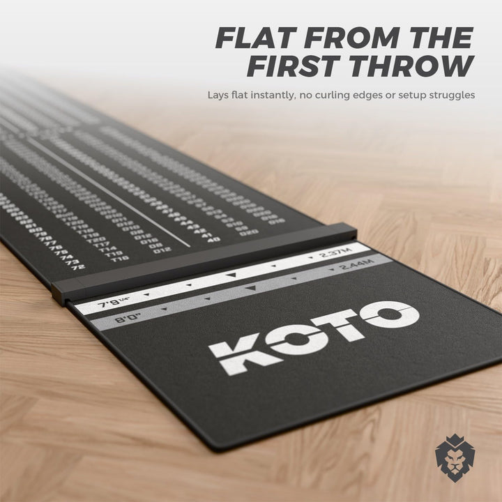 KOTO - Oche Carpet Checkout Dartmatte Schwarz 285 x 60 cm, Hochwertige Dartmatte mit Anti-Rutsch-Bes