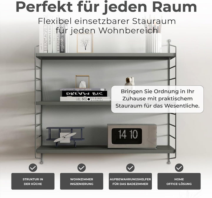 [en.casa] Modulares Wandregal Strängnäs Metallregal Dunkelgrau Hängeregal mit 3 Regalböden Badregal