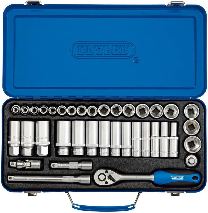 DRAPER dd37 m/MT 3/20,3 cm SQ. DR. metrisch Socket Set (37 Stück), blau