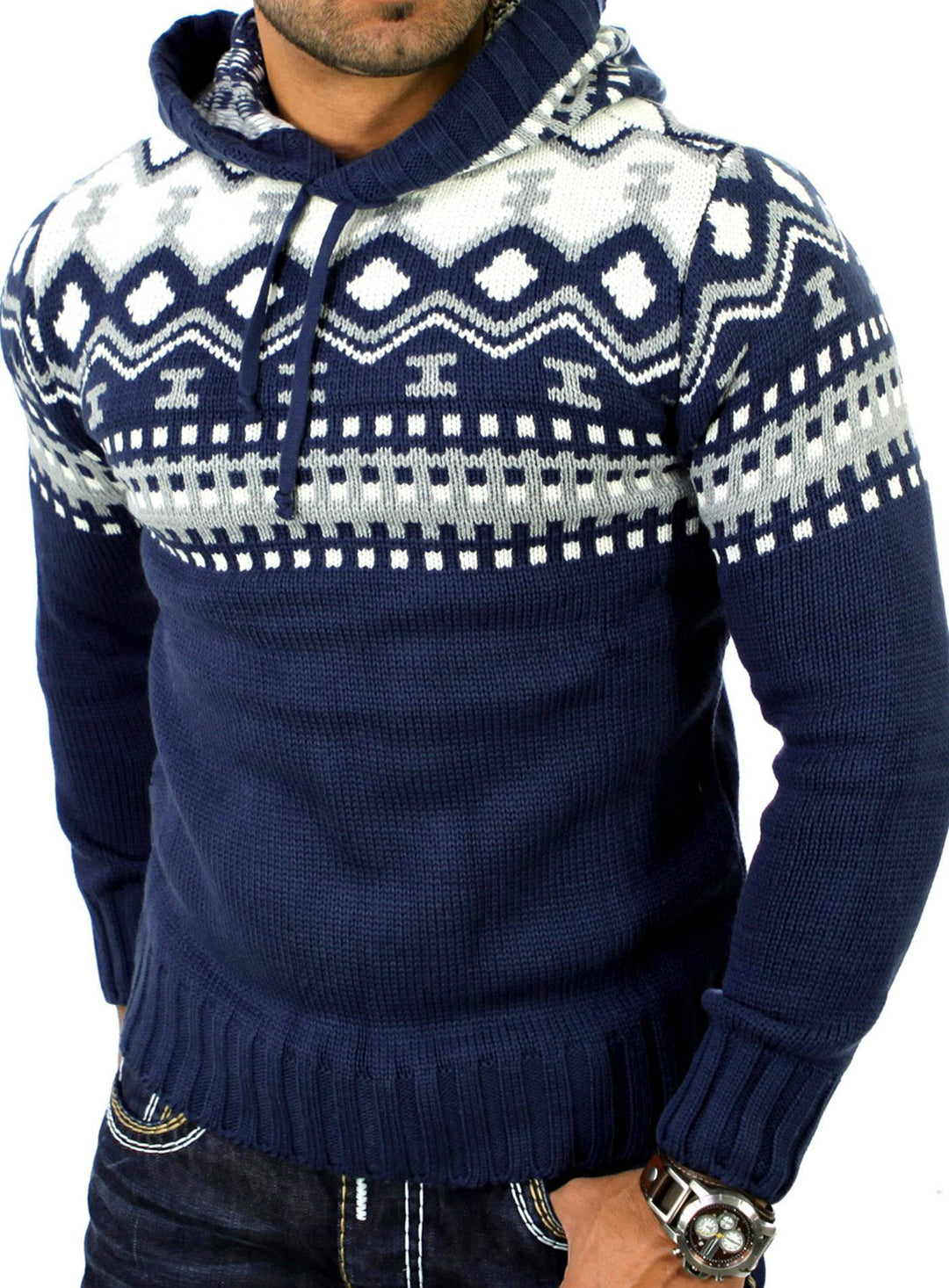 Reslad Norweger Pullover Herren Winterpullover Kapuzenpullover | Strickpullover für Männer RS-3013 M