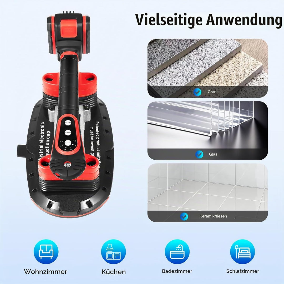 21V Fliesen Vibrationsgerät mit 2 Akkus 6 Gänge Profi Elektro Rüttler 13000 U/min 280mm Saugnapf für