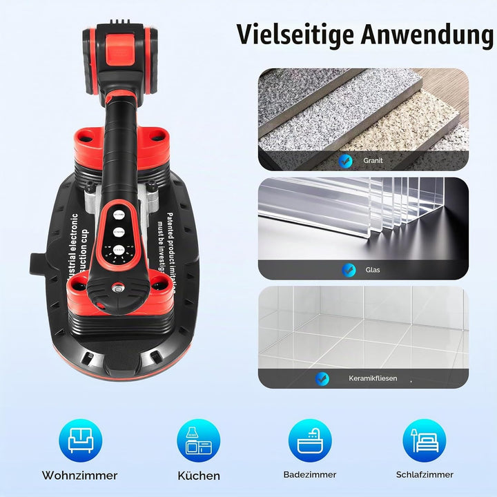 21V Fliesen Vibrationsgerät mit 2 Akkus 6 Gänge Profi Elektro Rüttler 13000 U/min 280mm Saugnapf für