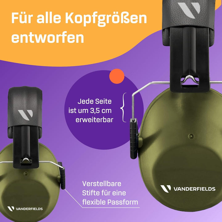 Vanderfields Gehörschutz für Erwachsene - SNR 26dB - 2er-Pack - Baustellen Kopfhörer - Kopfhörer Sch
