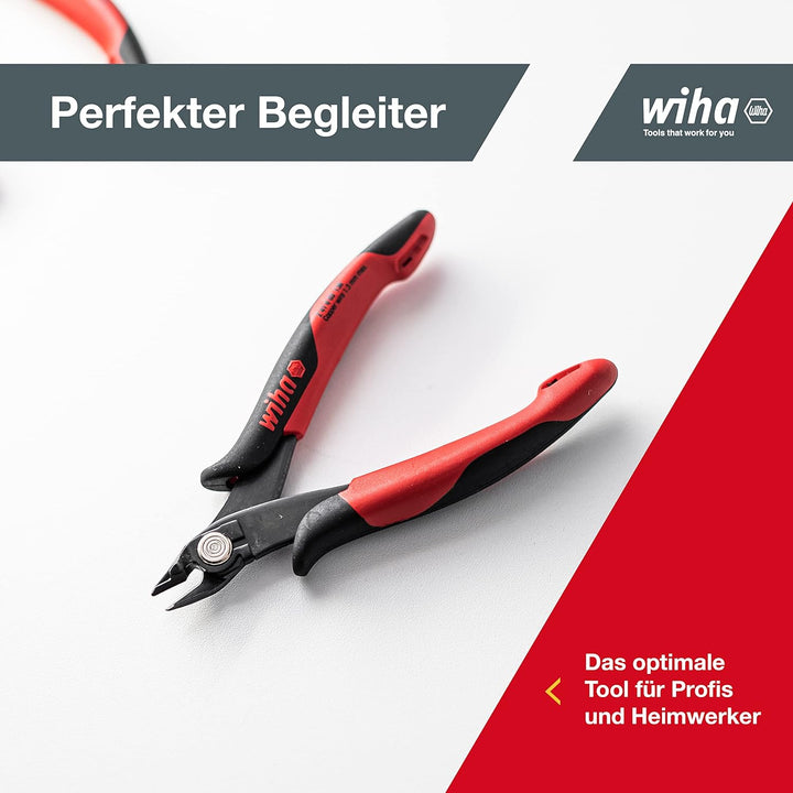 Wiha Präzisions Seitenschneider Elektronik klein (27395) breiter, spitzer Kopf ohne Wate 130mm I Dra