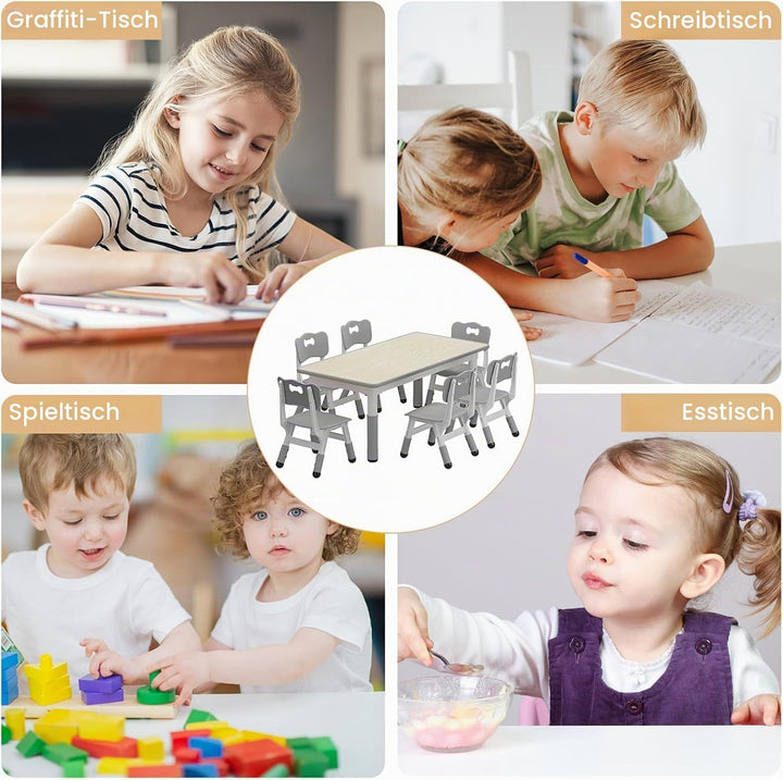 Garvee Kindertisch- und 6-Stuhl-Set, höhenverstellbares Kindertisch- und Stuhlset für Kinder von 2-1