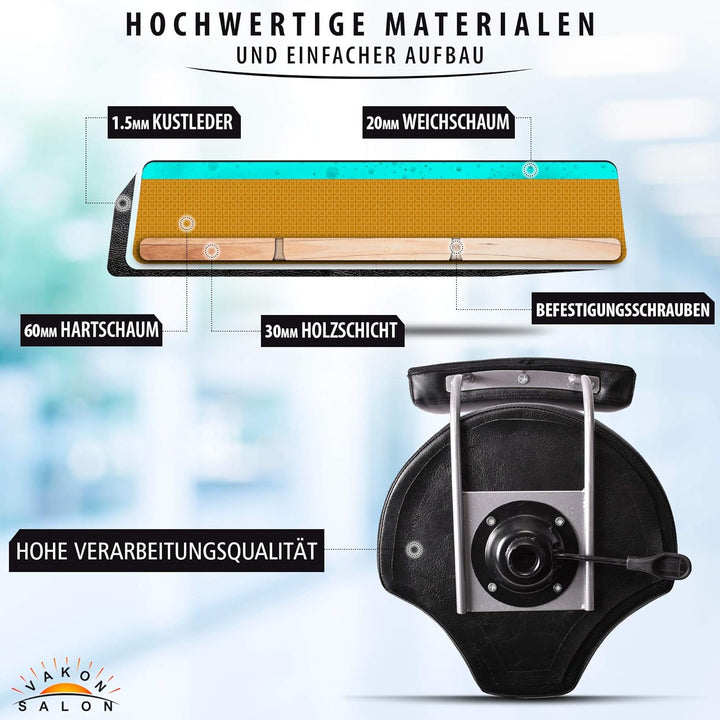 Ergonomischer Rollhocker mit Premium-Rollen und Fussring - Höhenverstellbar von 55-75 cm - Drehhocke