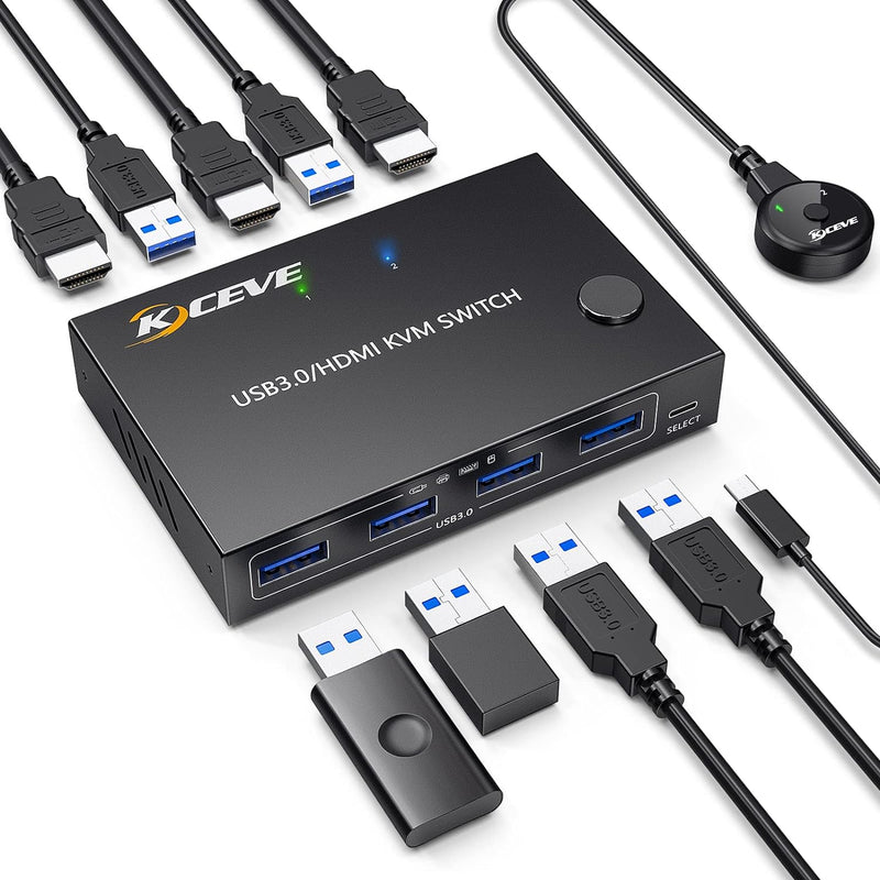 USB 3.0 KVM Switch, KVM HDMI Umschalter für 2 Computer, unterstützt 4K @ 60Hz Auflösung für 2 PC Sha