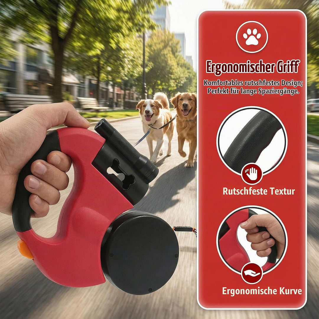 Doppelte Einziehbare Hundeleine 3m Flexible Rollleine mit LED Licht,Automatische Lange Hundeleine fü