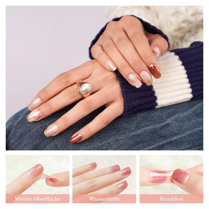 DANNI &amp; TONI Halb ausgehärtete Gel Nagelfolien (Desert Rose) Braun Verlauf Goldprägung Goldfolie Glä