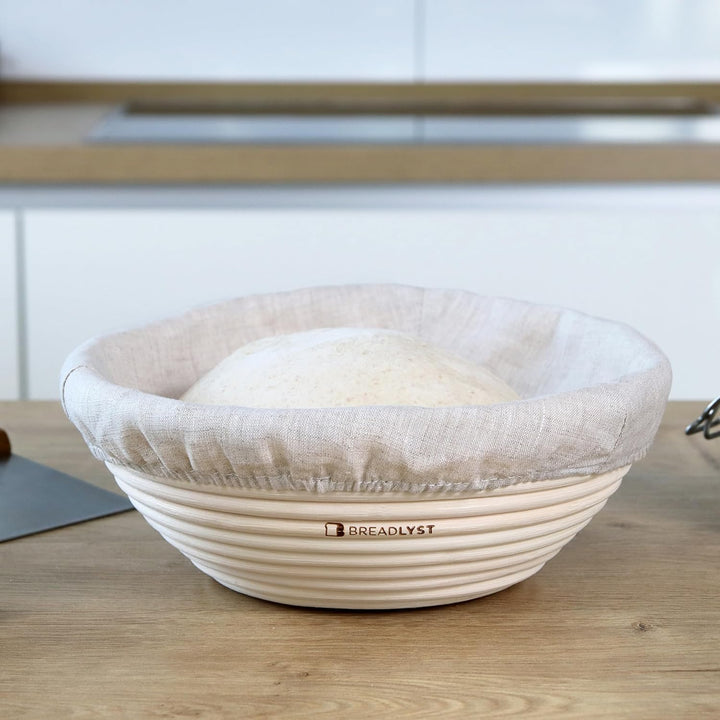 Rattan Gärkörbchen Set – Gärkorb Rund 23 cm mit waschbarem Leinenbezug und Abdeckhaube – Perfekt zum