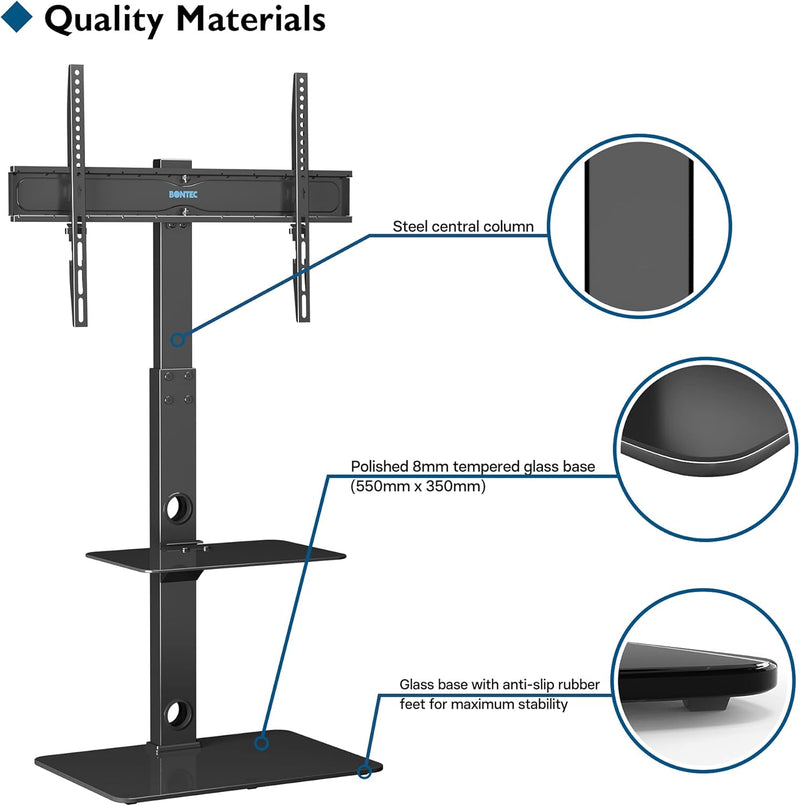 BONTEC TV Ständer für 30-70 Zoll LED OLED LCD Plasma Flach & Curved Fernseher bis 40 kg, Höhenverste