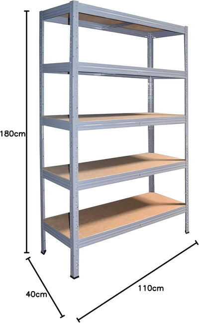 shelfplaza® 180x110x40cm Profi Schwerlastregal grau/Metallregal mit 5 Böden à 200kg Tragkraft/Keller