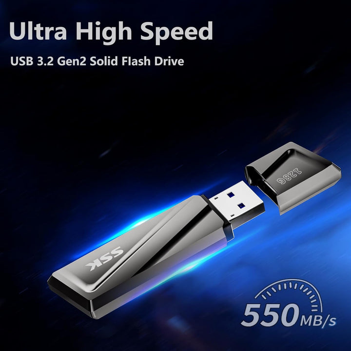 SSK 128 GB Portable SSD, bis zu 550 MB/s Lesen und 500 MB/s Schreiben + USB-C Adapter Externes SSD U