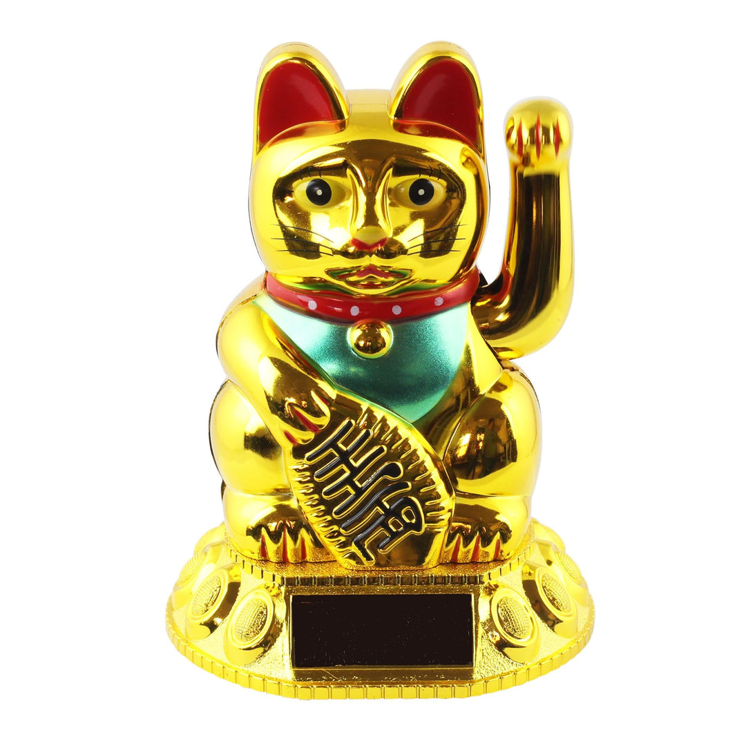 Freak Scene Glückskatze - Maneki-Neko - Winkekatze Solar - runder Sockel - 10,5 cm - Gold