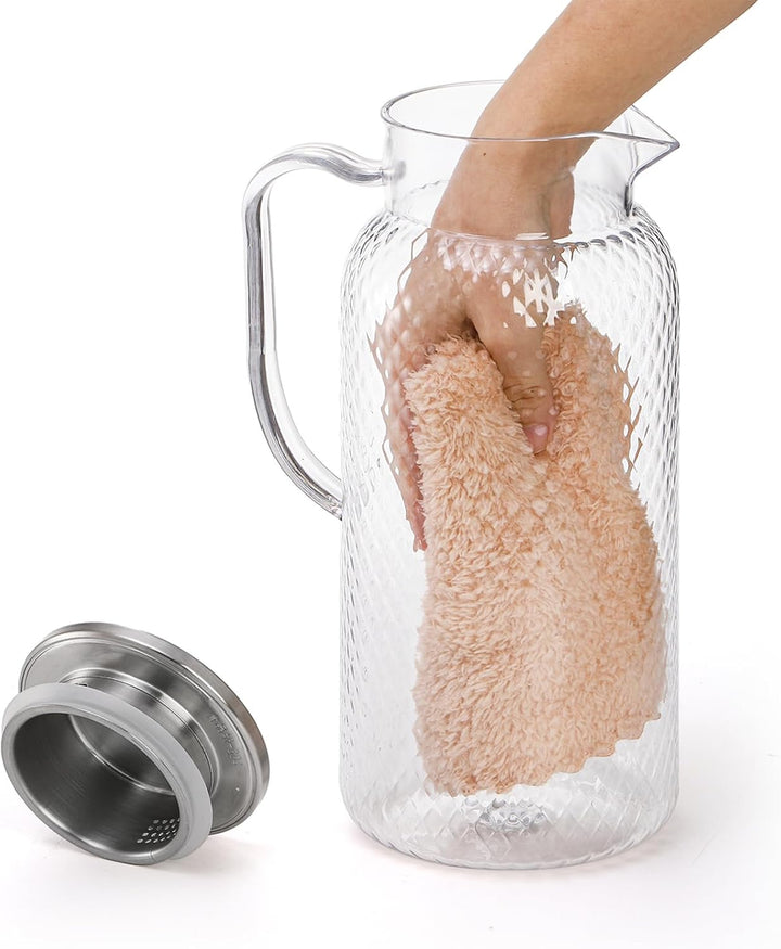 Nicunom 2 Stück Kunststoff-Krug mit Deckel, 2 Liter Wasserkrug für Kühlschrank, BPA-frei, Eisteekrüg