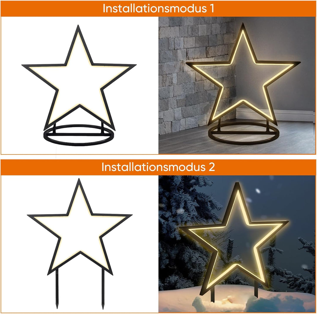 SALCAR LED Gartenstecker Stern Metall, 50cm Garten Stern Leuchte mit Erdspiess, Wasserdicht Weihnach