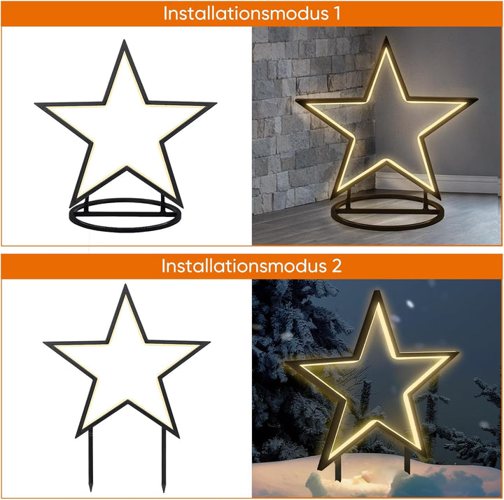 SALCAR LED Gartenstecker Stern Metall, 50cm Garten Stern Leuchte mit Erdspiess, Wasserdicht Weihnach