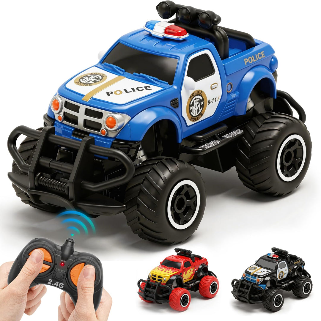 Pup Go Polizeiauto Ferngesteuert mit Licht für Kinder 3-9 Jahr, Robust Polizei Auto Spielzeug Kleink