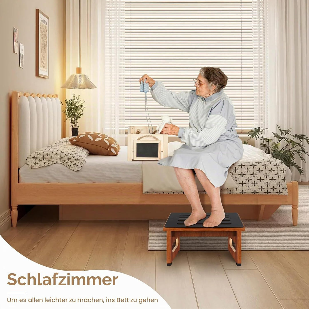 EIN hölzerner Tritthocker 6,9 Zoll für Erwachsene und Senioren mit Rutschfester Gummiauflage, für dr