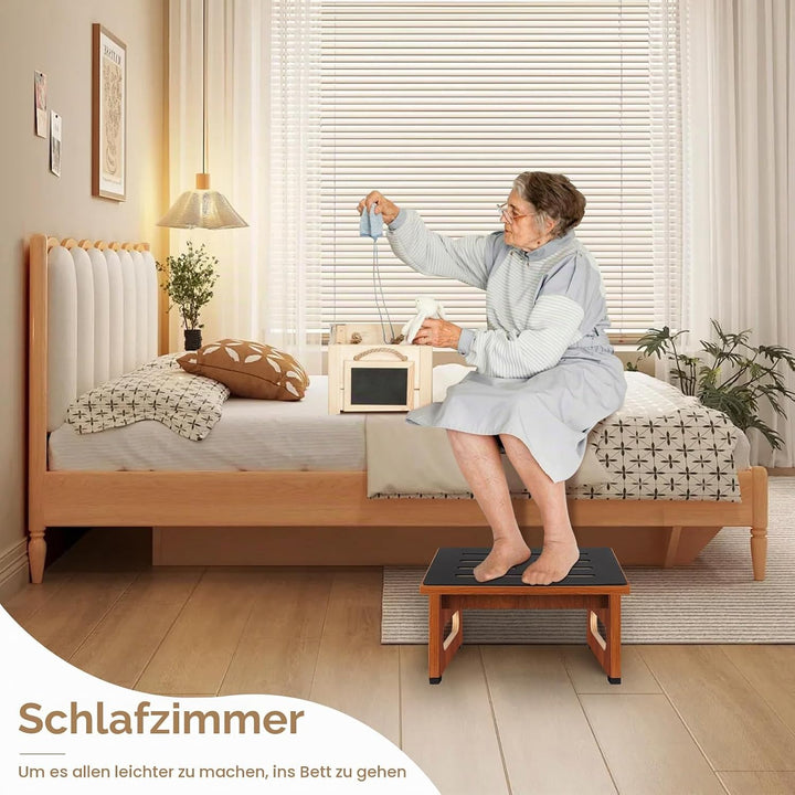 EIN hölzerner Tritthocker 6,9 Zoll für Erwachsene und Senioren mit Rutschfester Gummiauflage, für dr