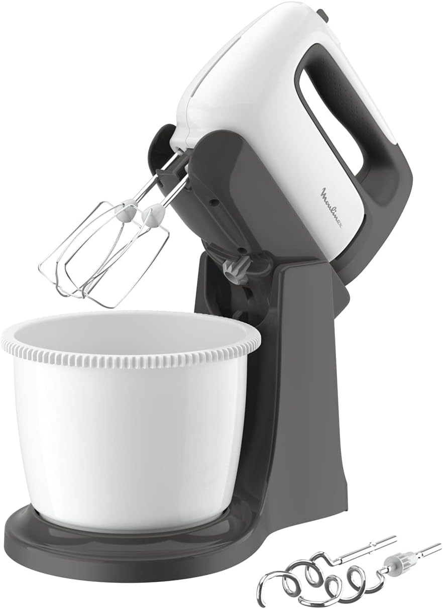 Moulinex HM4641 Prep'Mix+ elektrischer Handrührer, mit Schneebesen und Knethaken aus Edelstahl zum R