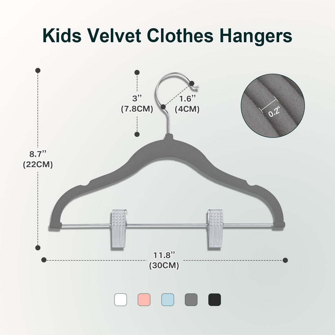 Wellong Baby-Kleiderbügel mit Clips, 14 Stück KinderKleiderbügel aus Samt, Strapazierfähige Kleiderb