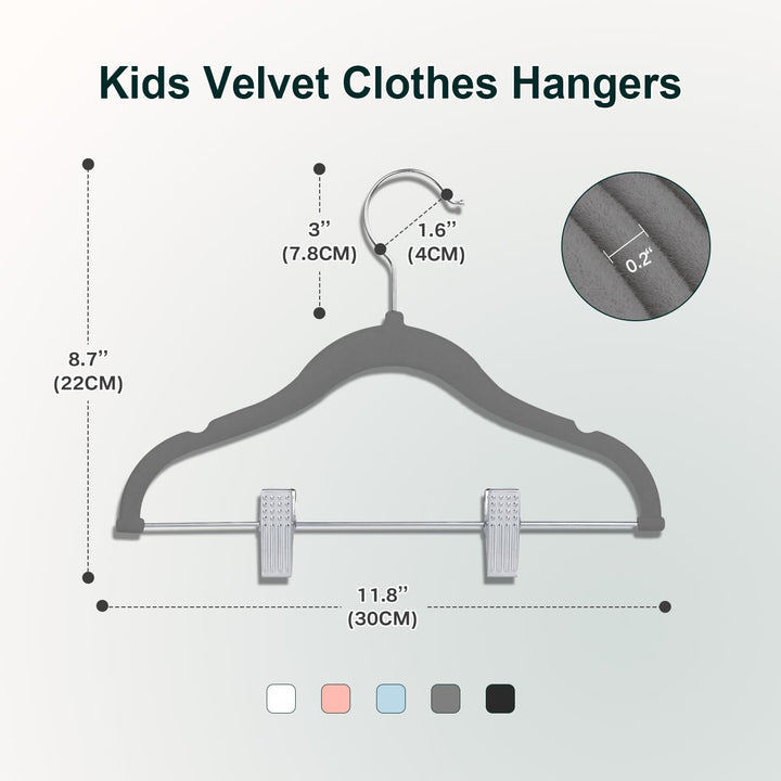 Wellong Baby-Kleiderbügel mit Clips, 14 Stück KinderKleiderbügel aus Samt, Strapazierfähige Kleiderb