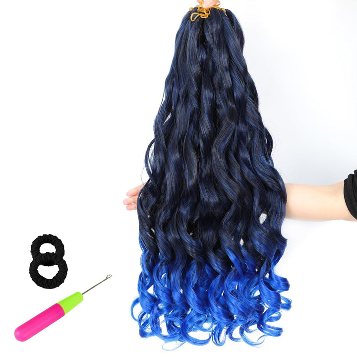 French Curl Braiding Hair 24 Inch 8 Packs Loose Wavy Braiding Hair Pre Stretched 1B/Blue 75g/Pack Cu