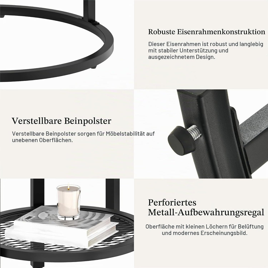 YITAHOME Couchtisch 2er Set Rund, Wohnzimmertisch Modern mit Stauraum, Beistelltisch 2er Set Stapelb