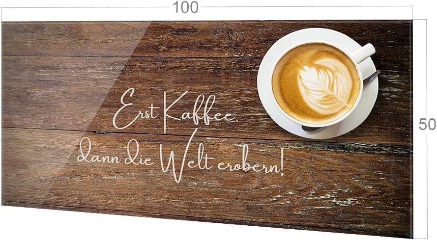GRAZDesign Spritzschutz Küchenrückwand Glas Küche für Herd & Küchenspüle, Kaffee Holz braun Spruch -