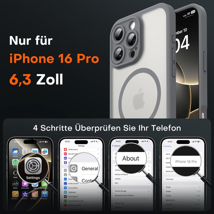 TOCOL 3 in 1 für iPhone 16 Pro Hülle für Magsafe, mit 2 Schutzglas, Vollständiger Kameraschutz Stoss