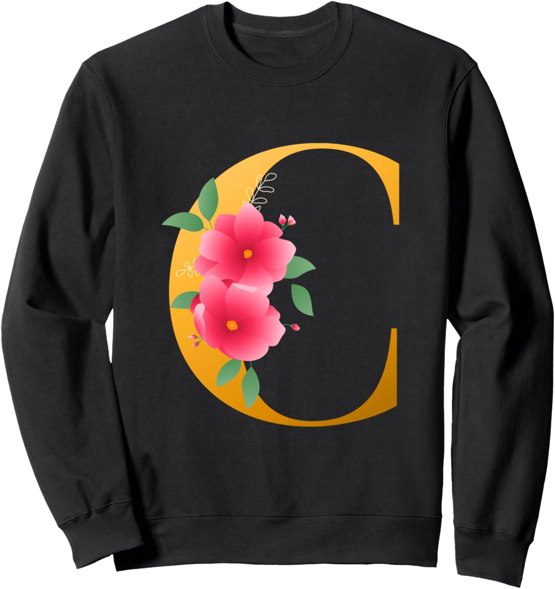 Cool Floral Alphabet Cute Initial Monogram Letter C Graphic Sweatshirt