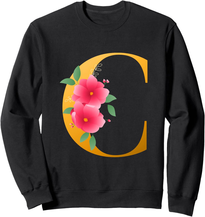 Cool Floral Alphabet Cute Initial Monogram Letter C Graphic Sweatshirt