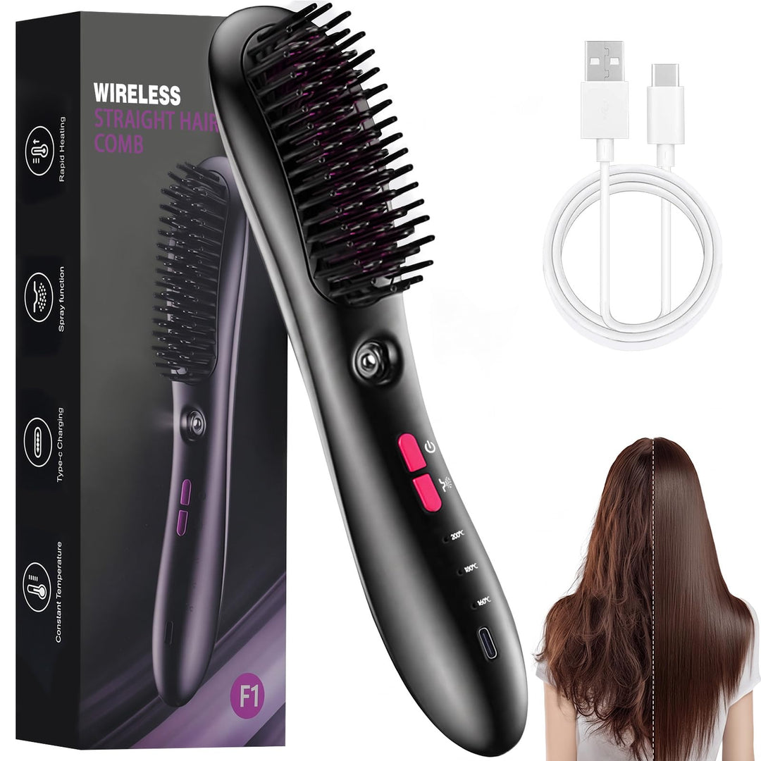 Glättbürste, Warmluftbürste für kurze Haare, Stylingbürste für kurze Haare | kabellos mit Pflegespra