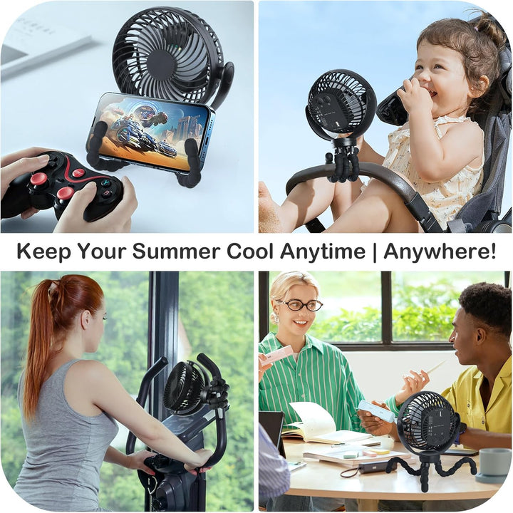 Hianjoo LED Ventilator mit 10000mAh Akku - 360° Drehbarer Kleiner Tischventilator für Camping, Zelte