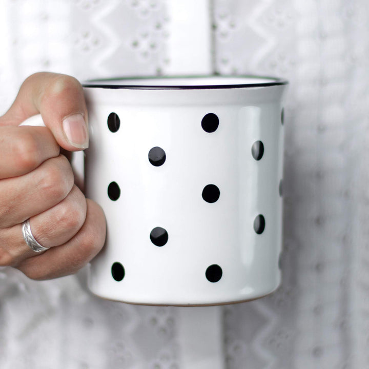 City to Cottage® - Keramik XXL Becher 500 ml | Kaffeebecher | Weiss und Schwarz | Polka Dots | Handg