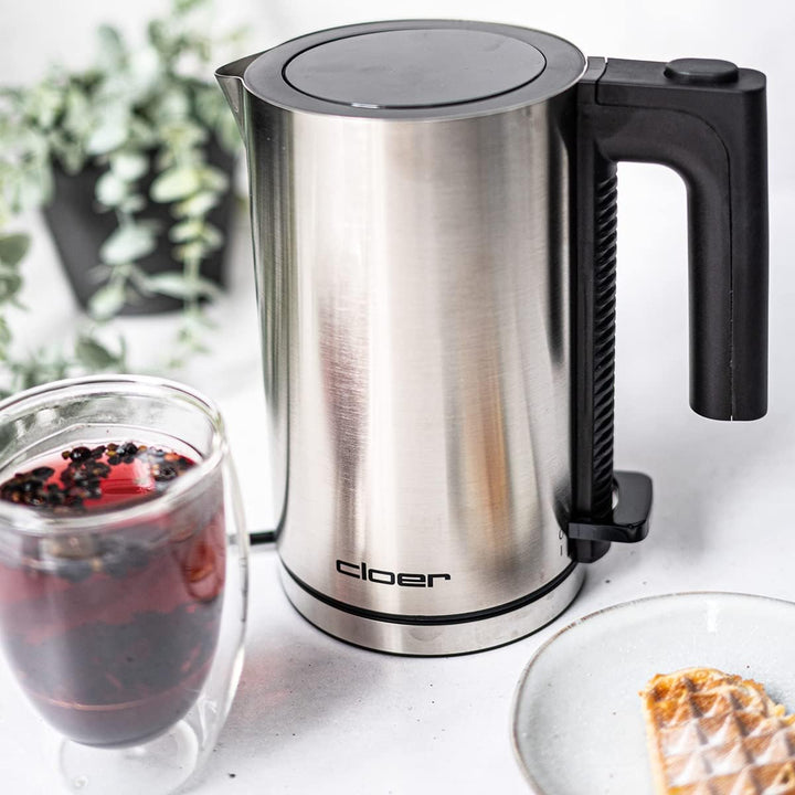 Cloer 4990 David, Wasserkocher, 1960 W, Einhandbedienung, 0,8 Liter, mattierter Edelstahlbehälter, T