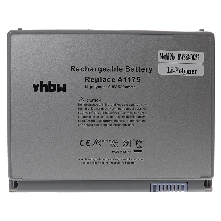 vhbw Akku kompatibel mit Apple MacBook Pro 15 MB134LL/A, 15 MB134X/A Notebook (5200mAh, 10,8V, Li-Po