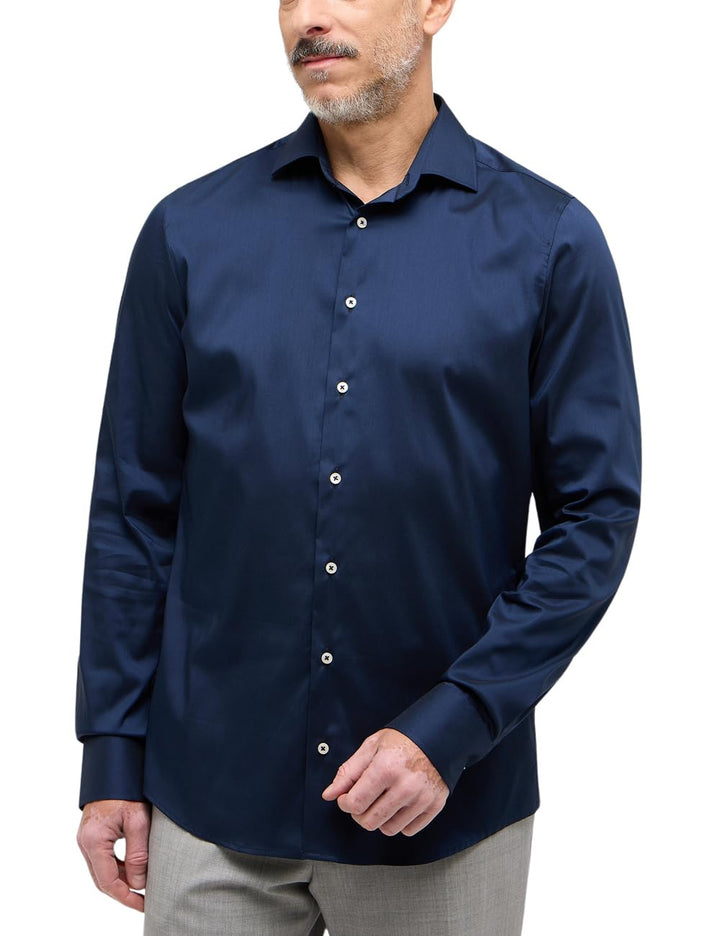 eterna Herren Langarmshirt Slim Fit Performance Shirt Stretch Navy Uni Hemd 38 Nachtblau, 38 Nachtbl
