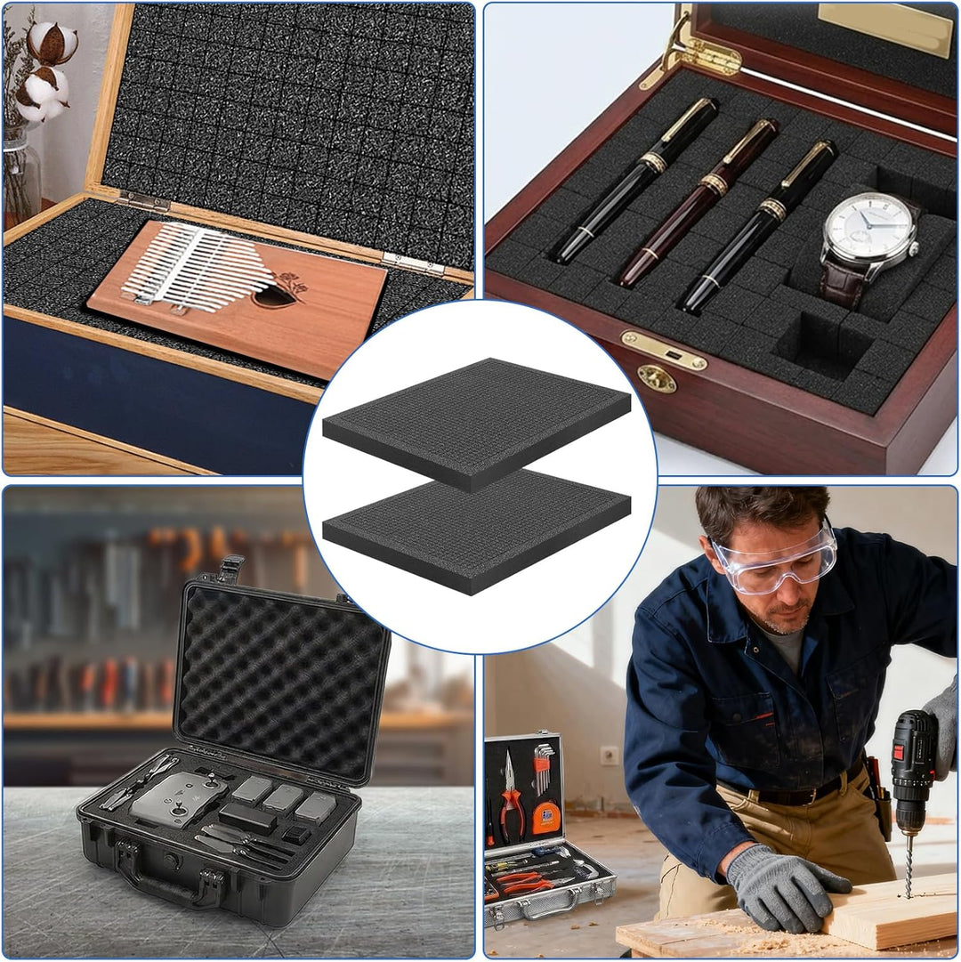 Rasterschaumstoff 400x300x25mm | 2er-Pack 50D Hochdichter Würfelschaum für Werkzeugkoffer & Kamerako