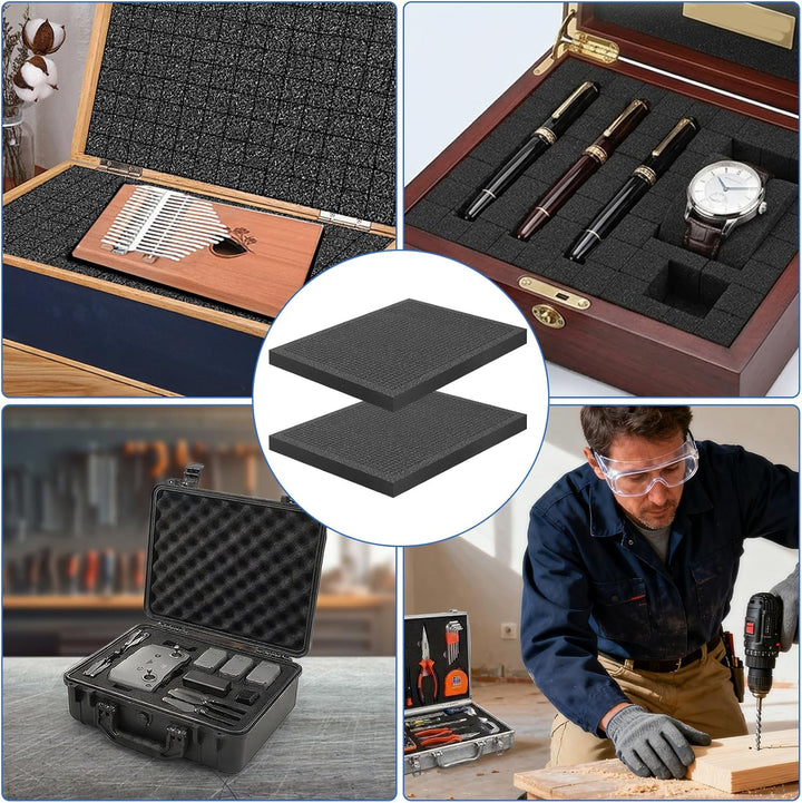 Rasterschaumstoff 400x300x25mm | 2er-Pack 50D Hochdichter Würfelschaum für Werkzeugkoffer & Kamerako