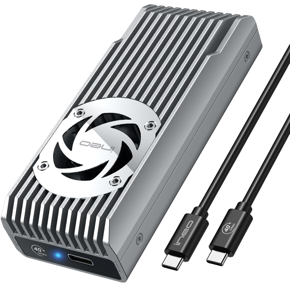 ineo USB 4.0 M.2 NVMe SSD-Gehäuse mit integriertem Lüfter – kompatibel mit Thunderbolt 3/4 & USB 4/3