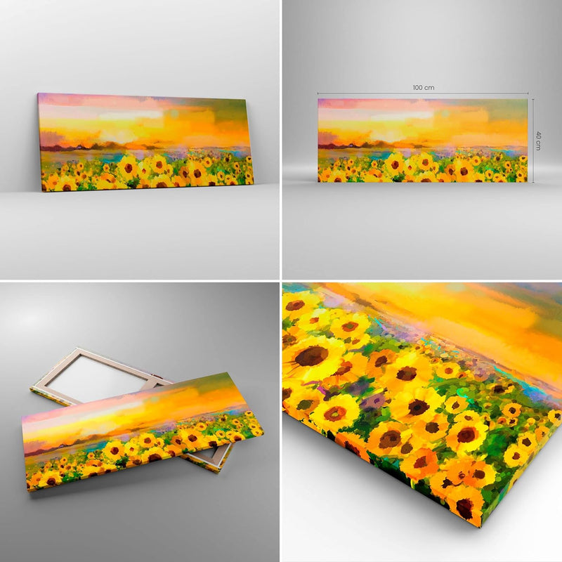 Panorama Bilder auf Leinwand 100x40cm Leinwandbild Sonnenblumen Blume Gross Wanddeko Bild Schlafzimm