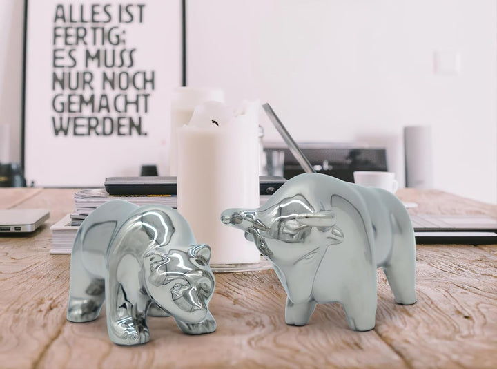 FeinKnick Keramik-Skulptur Bulle und Bär als Symbol für Wirtschaft &amp; Börse - Moderne Dekofigur in Si