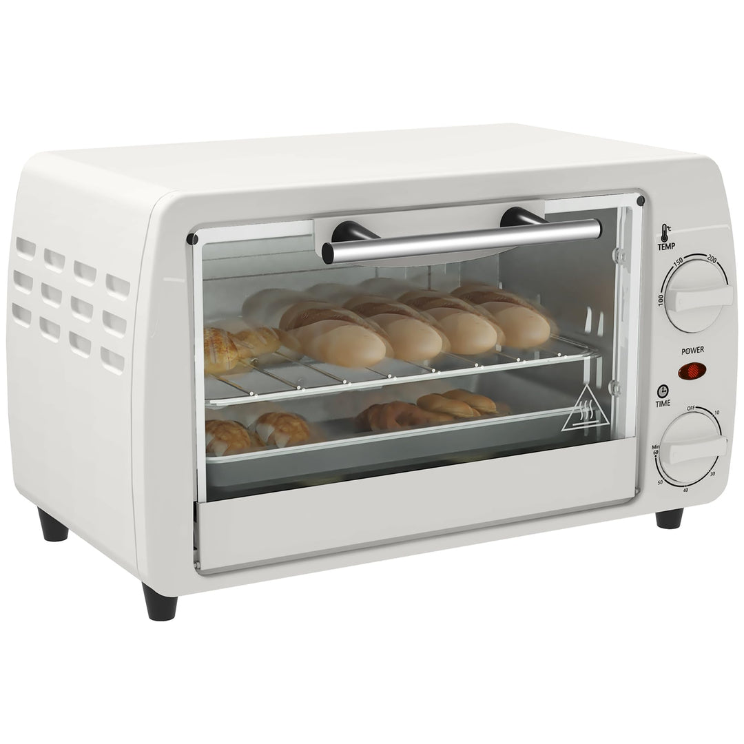 HOMCOM Mini Backofen 10 L 750W 100-230℃ 60 Min. Timer mit Backblech, Grillrost und Herausnehmbarer B